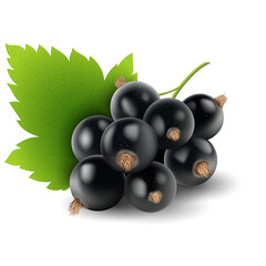 Black currant berries with green leaf. Vector illustration. Sketch for creativity.