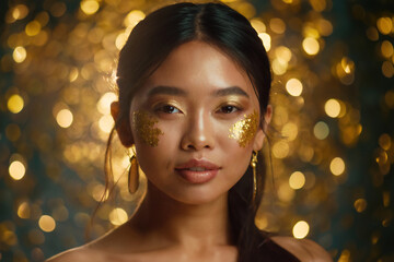 Obraz na płótnie Canvas Woman with Golden Flake Makeup 