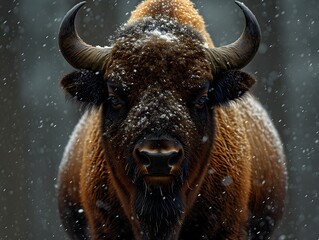 bison animal walking in winter