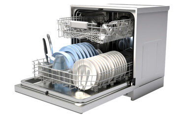 Dishwasher, 3D image of Modern Dishwasher isolated on transparent background.