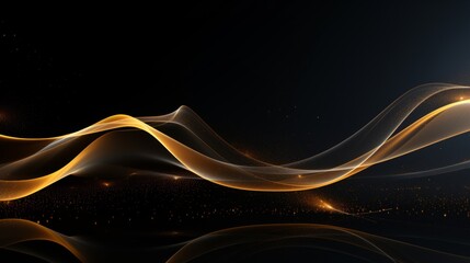 Abstract Golden Waves on a Dark Background with Sparkles