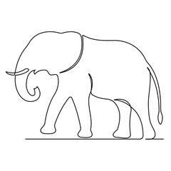 Obraz premium Continuous single line drawing of elephant wild animal national park conservation, Safari zoo concept world animal day outline vector illustration