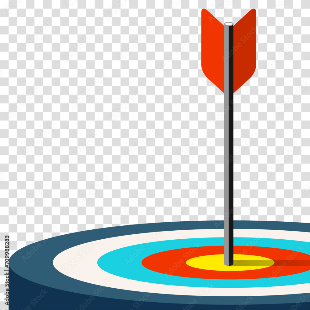 Poster target icon in 3d flat style on transparent background. arrow in the center aim. vector design eleme