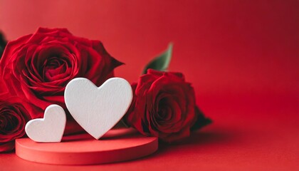 red podium background for product symbols of love for women s holiday valentine s day 3d rendering