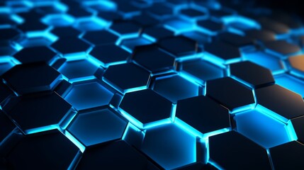 Futuristic Blue Hexagonal Pattern Background with Neon Glow