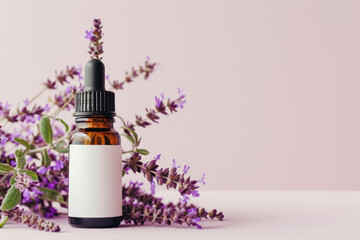 Obraz na płótnie Canvas bottle with oil with lavender, promotional shot, mock up 