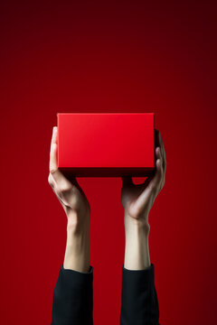 hands is holding up a red box, advertising art, photobashing created with Generative Ai