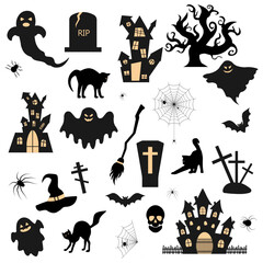 Halloween set of silhouettes icons. Vector illustration.