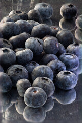blueberries on a wooden table. Horizontal view. Macrophoto.  Berries in bulk.