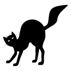 Silhouette of a frightened black cat. Vector illustration.