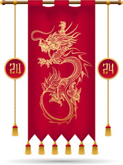 Traditional chinese dragon 2024 red banner