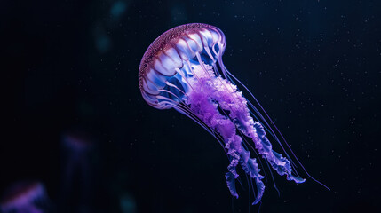 Purple jellyfish close up on a black background 