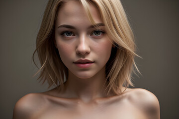 Fototapeta premium Closer photo of a blonde woman looking at camera.
