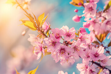 Fototapeta na wymiar pink cherry blossom spring banner 