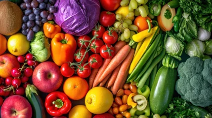 Tuinposter Colorful vegetables and fruits vegan food © EmmaStock