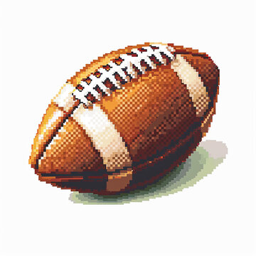 Pixelated game art illustration of an American football against a white background