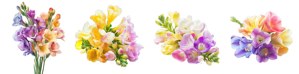 Freesia   Flower Pile Of Heap Of Piled Up Together Hyperrealistic Highly Detailed Isolated On Transparent Background Png File