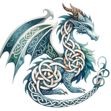 Watercolor Celtic dragon design, St. Patrick's Day Celebrations - Illustration Isolated on Transparent Background