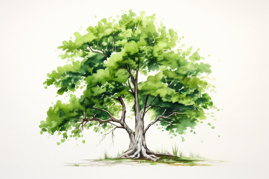 illustration of a green tree isolated on white. Created with Generative AI