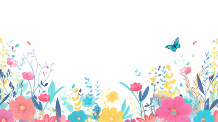 Butterfly blue Illustration watercolor. Beautiful floral summer seamless pattern with watercolor for kids field wild flowers. Illustration watercolor.