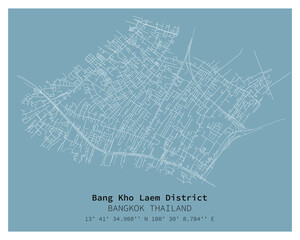 Street map of Bang Kho Laem District Bangkok,THAILAND ,vector image for digital marketing ,wall art and poster prints.