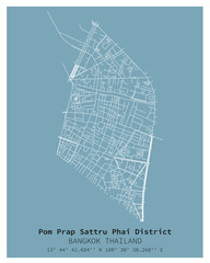 Street map of Pom Prap Sattru Phai District Bangkok,THAILAND ,vector image for digital marketing ,wall art and poster prints.
