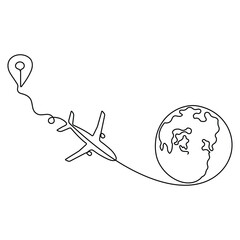 Continuous single line drawing love airplane route romantic vacation travel hearted plane path,
simple outline vector illustration 