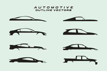 set of outline automotive vector collection minimal silhouette - obrazy, fototapety, plakaty