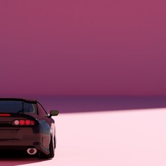 4K Square rear or back view angle a black metalic supercar with Pink pastel color background...