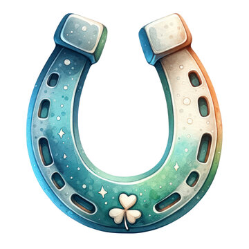 Watercolor of a horse shoe designed for luck and protection, St. Patrick's Day Celebrations - Illustration Isolated on Transparent Background