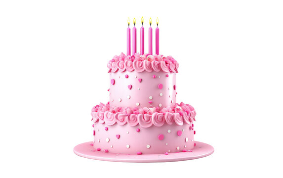 3D image of Pink Happy Birthday Cake isolated on transparent background.