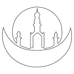 Continuous one line art drawing of Masjid Islamic ornament sketch outline art vector illustration.
