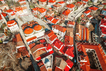 Aerial view of historic Ottoman and Turkish town Safranbolu view from drone.