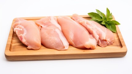 Raw chicken fresh meet portions on cutting board, uncooked food ingredient.