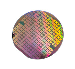 Semiconductor wafer disk made of silicon isolated on white