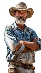 Portrait of a senior farmer on white background.