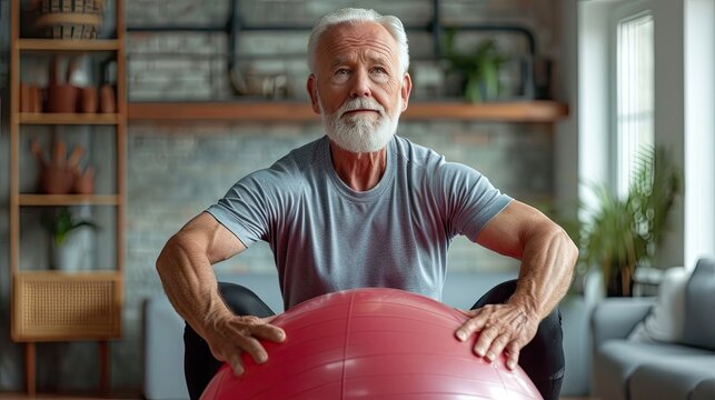  elderly man doing exercise on a fitness ball