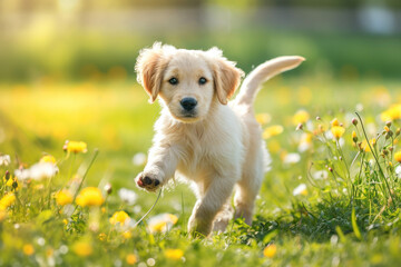 Happy dog play in the garden