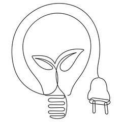  House with plug, plant and lightbulb continuous single line art drawing green energy outline concept
