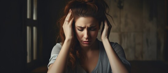 Unhappy woman with a headache