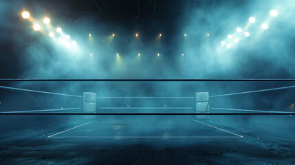 Generative AI, professional boxing ring with spotlights and smokey background, martial arts sport