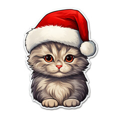 a christmas sticker of a kitten wearing santa claus hat created with Generative Ai