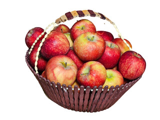 A beautiful basket brimming with fresh, red apples sits against a pristine white background. The glossy apples, perfectly shaped, look incredibly inviting. The basket’s rustic charm
