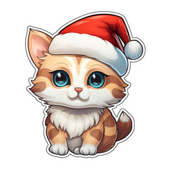 a christmas sticker of a kitten wearing santa claus hat created with Generative Ai