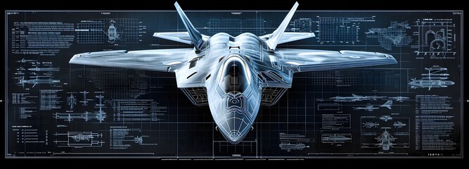 American air superiority fighter in the form of a diagram - obrazy, fototapety, plakaty