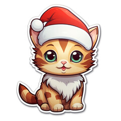 a christmas sticker of a kitten wearing santa claus hat created with Generative Ai