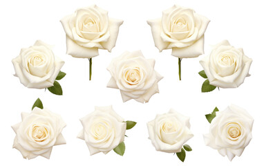 Set of white roses isolated on transparent background.