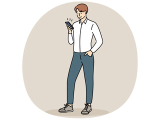 Man using cellphone texting online