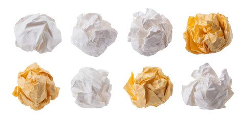 Set of crumpled paper balls