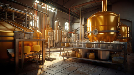  factory of beer production, process, ai generated